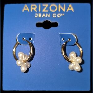 Hoop Earrings with Faux Pearl Floral Accents
